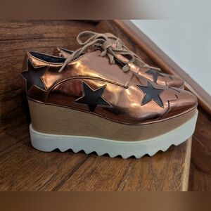 Stella McCartney Elyse Derby Platform Vegan Patent Leather Grosgrain Trim